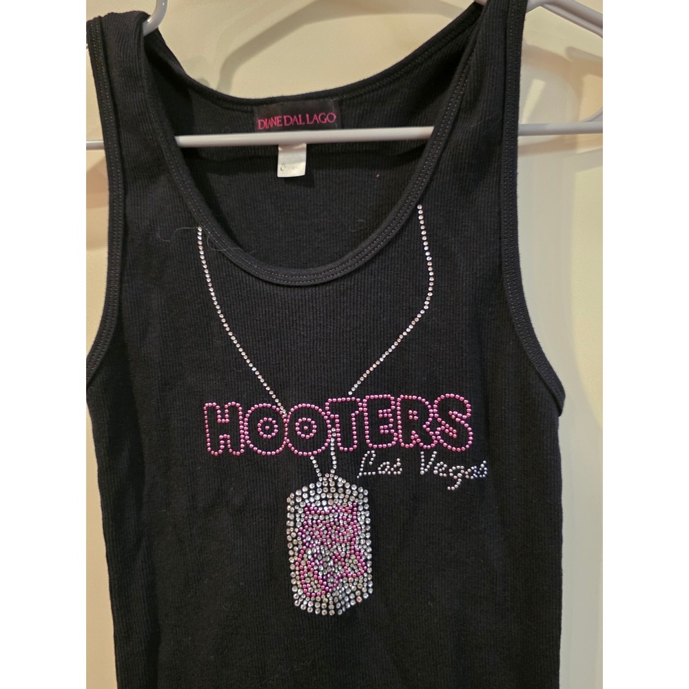 Diane Dal Lago Hooters Las Vegas Rhinestone Ribbed Tank Top Black Large
